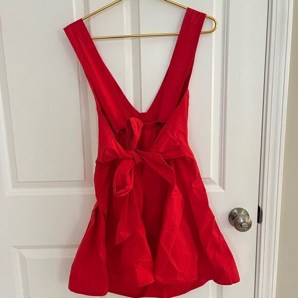 free people red bow tie eye catching criss cross mini dress Large - Picture 3 of 6